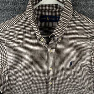 Ralph Lauren Button Up Shirt Long Sleeve Cotton Brown Check Soft Flannel Small